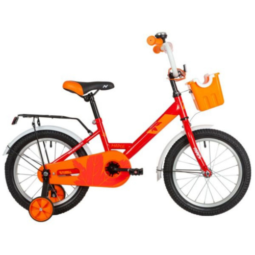 Фото выбрать и купить детский велосипед или подростковый, для девочки или мальчика, размеры 12 дюймов, 14 дюймов, 16 дюймов, 18 дюймов и 20 дюймов, горный, городской, фэтбайк, полуфэт, BMX, складной детский, трехколесный, со склада в СПб - детские велосипеды, велосипед novatrack 16" maple красный, полная защита цепи, тормоз нож., багажник, пер.корзина  в наличии - интернет-магазин Мастерская Тимура