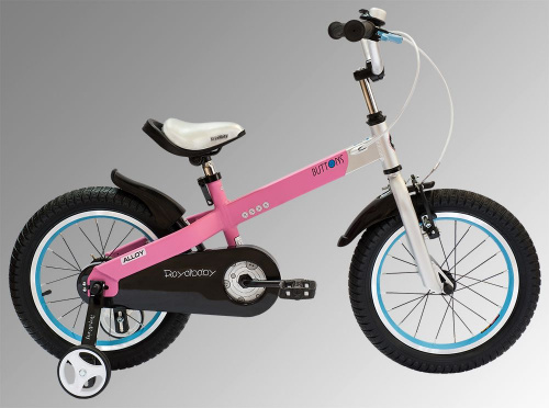 Фото выбрать и купить детский велосипед или подростковый, для девочки или мальчика, размеры 12 дюймов, 14 дюймов, 16 дюймов, 18 дюймов и 20 дюймов, горный, городской, фэтбайк, полуфэт, BMX, складной детский, трехколесный, со склада в СПб - детские велосипеды, велосипед royal baby buttons alloy 16 (2020) розовый  в наличии - интернет-магазин Мастерская Тимура