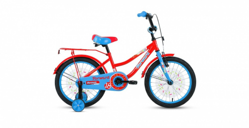 Фото выбрать и купить детский велосипед или подростковый, для девочки или мальчика, размеры 12 дюймов, 14 дюймов, 16 дюймов, 18 дюймов и 20 дюймов, горный, городской, фэтбайк, полуфэт, BMX, складной детский, трехколесный, со склада в СПб - детские велосипеды, велосипед forward funky 18 (2021) красный / голубой  в наличии - интернет-магазин Мастерская Тимура