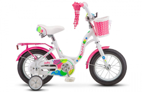 Фото выбрать и купить детский велосипед или подростковый, для девочки или мальчика, размер 12 дюймов, трехколесный, со склада в СПб - детские велосипеды, велосипед stels jolly 12 v010 (2020) белый/розовый  в наличии - интернет-магазин Мастерская Тимура