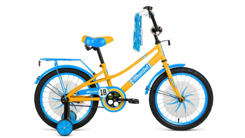 Фото выбрать и купить детский велосипед или подростковый, для девочки или мальчика, размеры 12 дюймов, 14 дюймов, 16 дюймов, 18 дюймов и 20 дюймов, горный, городской, фэтбайк, полуфэт, BMX, складной детский, трехколесный, со склада в СПб - детские велосипеды, велосипед forward azure 18 (2021) желтый / голубой  в наличии - интернет-магазин Мастерская Тимура