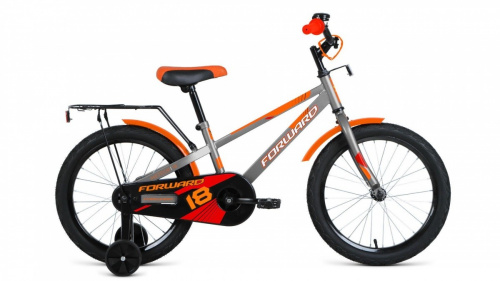 Фото выбрать и купить детский велосипед или подростковый, для девочки или мальчика, размеры 12 дюймов, 14 дюймов, 16 дюймов, 18 дюймов и 20 дюймов, горный, городской, фэтбайк, полуфэт, BMX, складной детский, трехколесный, со склада в СПб - детские велосипеды, велосипед forward meteor 18 (2021) серый/ оранжевый  в наличии - интернет-магазин Мастерская Тимура