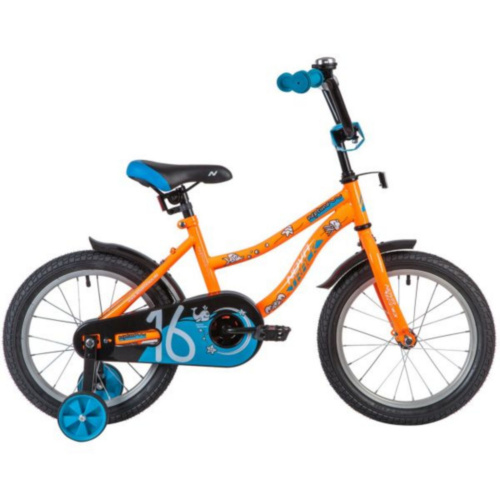 Фото выбрать и купить детский велосипед или подростковый, для девочки или мальчика, размеры 12 дюймов, 14 дюймов, 16 дюймов, 18 дюймов и 20 дюймов, горный, городской, фэтбайк, полуфэт, BMX, складной детский, трехколесный, со склада в СПб - детские велосипеды, велосипед novatrack 16" neptune оранжевый, тормоз нож, крылья корот, полная защ.цепи  в наличии - интернет-магазин Мастерская Тимура