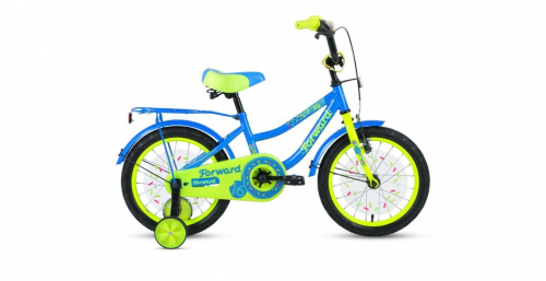 Фото выбрать и купить детский велосипед или подростковый, для девочки или мальчика, размеры 12 дюймов, 14 дюймов, 16 дюймов, 18 дюймов и 20 дюймов, горный, городской, фэтбайк, полуфэт, BMX, складной детский, трехколесный, со склада в СПб - детские велосипеды, велосипед forward funky 16 (2021) голубой / ярко-зеленый  в наличии - интернет-магазин Мастерская Тимура
