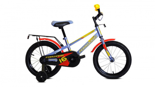 Фото выбрать и купить детский велосипед или подростковый, для девочки или мальчика, размеры 12 дюймов, 14 дюймов, 16 дюймов, 18 дюймов и 20 дюймов, горный, городской, фэтбайк, полуфэт, BMX, складной детский, трехколесный, со склада в СПб - детские велосипеды, велосипед forward meteor 16 (2020) gray sky blue/yellow серо-голубой/желтый  в наличии - интернет-магазин Мастерская Тимура