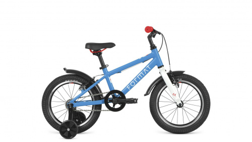 Фото выбрать и купить детский велосипед или подростковый, для девочки или мальчика, размеры 12 дюймов, 14 дюймов, 16 дюймов, 18 дюймов и 20 дюймов, горный, городской, фэтбайк, полуфэт, BMX, складной детский, трехколесный, со склада в СПб - детские велосипеды, велосипед format kids 16 (2022) синий матовый  в наличии - интернет-магазин Мастерская Тимура
