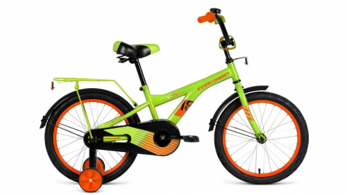 Фото выбрать и купить детский велосипед или подростковый, для девочки или мальчика, размеры 12 дюймов, 14 дюймов, 16 дюймов, 18 дюймов и 20 дюймов, горный, городской, фэтбайк, полуфэт, BMX, складной детский, трехколесный, со склада в СПб - детские велосипеды, велосипед forward crocky 18 (2021) зеленый / оранжевый  в наличии - интернет-магазин Мастерская Тимура