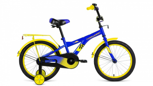 Фото выбрать и купить детский велосипед или подростковый, для девочки или мальчика, размеры 12 дюймов, 14 дюймов, 16 дюймов, 18 дюймов и 20 дюймов, горный, городской, фэтбайк, полуфэт, BMX, складной детский, трехколесный, со склада в СПб - детские велосипеды, велосипед forward crocky 18 (2021) синий / желтый  в наличии - интернет-магазин Мастерская Тимура