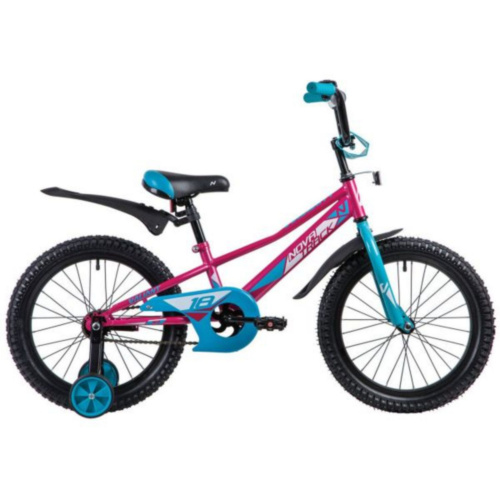Фото выбрать и купить детский велосипед или подростковый, для девочки или мальчика, размеры 12 дюймов, 14 дюймов, 16 дюймов, 18 дюймов и 20 дюймов, горный, городской, фэтбайк, полуфэт, BMX, складной детский, трехколесный, со склада в СПб - детские велосипеды, велосипед novatrack 18", valiant, фуксия, защита а-тип, тормоз нож, короткие крылья, нет багажника  в наличии - интернет-магазин Мастерская Тимура