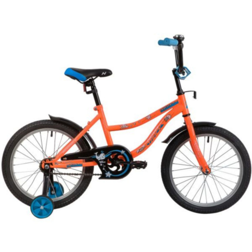 Фото выбрать и купить детский велосипед или подростковый, для девочки или мальчика, размеры 12 дюймов, 14 дюймов, 16 дюймов, 18 дюймов и 20 дюймов, горный, городской, фэтбайк, полуфэт, BMX, складной детский, трехколесный, со склада в СПб - детские велосипеды, велосипед novatrack 18" neptune оранжевый, тормоз нож, крылья корот, защита а-тип  в наличии - интернет-магазин Мастерская Тимура