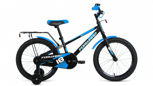 Фото выбрать и купить детский велосипед или подростковый, для девочки или мальчика, размеры 12 дюймов, 14 дюймов, 16 дюймов, 18 дюймов и 20 дюймов, горный, городской, фэтбайк, полуфэт, BMX, складной детский, трехколесный, со склада в СПб - детские велосипеды, велосипед forward meteor 18 (2021) черный / синий  в наличии - интернет-магазин Мастерская Тимура