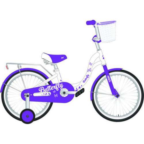 Фото выбрать и купить детский велосипед или подростковый, для девочки или мальчика, размеры 12 дюймов, 14 дюймов, 16 дюймов, 18 дюймов и 20 дюймов, горный, городской, фэтбайк, полуфэт, BMX, складной детский, трехколесный, со склада в СПб - детские велосипеды, велосипед novatrack 16" butterfly белый-фиолетовый, тормоз нож, крылья и багаж хром, корз, полн защ.  в наличии - интернет-магазин Мастерская Тимура