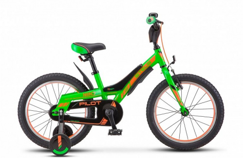 Фото выбрать и купить детский велосипед или подростковый, для девочки или мальчика, размеры 12 дюймов, 14 дюймов, 16 дюймов, 18 дюймов и 20 дюймов, горный, городской, фэтбайк, полуфэт, BMX, складной детский, трехколесный, со склада в СПб - детские велосипеды, велосипед stels pilot 180 18 v010 (2019) зелёный/оранжевый  в наличии - интернет-магазин Мастерская Тимура