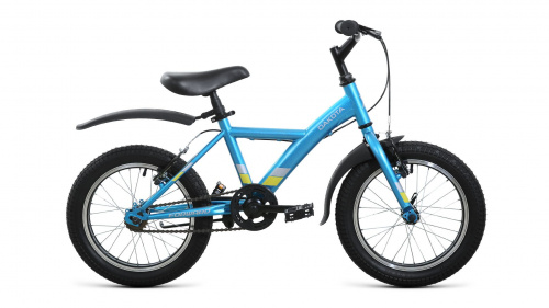 Фото выбрать и купить детский велосипед или подростковый, для девочки или мальчика, размеры 12 дюймов, 14 дюймов, 16 дюймов, 18 дюймов и 20 дюймов, горный, городской, фэтбайк, полуфэт, BMX, складной детский, трехколесный, со склада в СПб - детские велосипеды, велосипед forward dakota 16 (2022) голубой/желтый  в наличии - интернет-магазин Мастерская Тимура