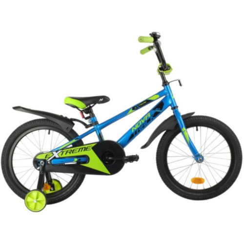Фото выбрать и купить детский велосипед или подростковый, для девочки или мальчика, размеры 12 дюймов, 14 дюймов, 16 дюймов, 18 дюймов и 20 дюймов, горный, городской, фэтбайк, полуфэт, BMX, складной детский, трехколесный, со склада в СПб - детские велосипеды, велосипед novatrack 18" extreme синий, сталь, тормоз нож, короткие крылья, полная защ.цепи  в наличии - интернет-магазин Мастерская Тимура