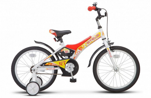 Фото выбрать и купить детский велосипед или подростковый, для девочки или мальчика, размеры 12 дюймов, 14 дюймов, 16 дюймов, 18 дюймов и 20 дюймов, горный, городской, фэтбайк, полуфэт, BMX, складной детский, трехколесный, со склада в СПб - детские велосипеды, велосипед stels jet 18 z010 (2020) белый/красный  в наличии - интернет-магазин Мастерская Тимура