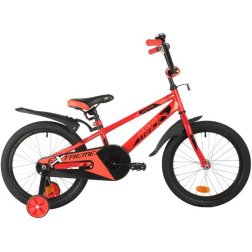Фото выбрать и купить детский велосипед или подростковый, для девочки или мальчика, размеры 12 дюймов, 14 дюймов, 16 дюймов, 18 дюймов и 20 дюймов, горный, городской, фэтбайк, полуфэт, BMX, складной детский, трехколесный, со склада в СПб - детские велосипеды, велосипед novatrack 18" extreme красный, сталь, тормоз нож, короткие крылья, полная защ.цепи  в наличии - интернет-магазин Мастерская Тимура
