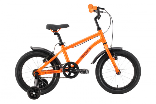 Фото выбрать и купить детский велосипед или подростковый, для девочки или мальчика, размеры 12 дюймов, 14 дюймов, 16 дюймов, 18 дюймов и 20 дюймов, горный, городской, фэтбайк, полуфэт, BMX, складной детский, трехколесный, со склада в СПб - детские велосипеды, велосипед stark foxy boy 16 (2022) оранжевый/черный  в наличии - интернет-магазин Мастерская Тимура