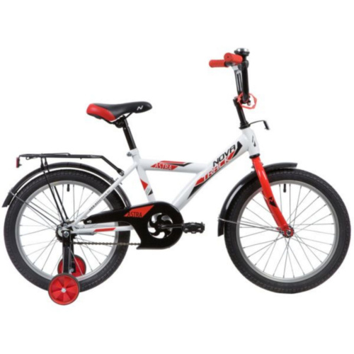 Фото выбрать и купить детский велосипед или подростковый, для девочки или мальчика, размеры 12 дюймов, 14 дюймов, 16 дюймов, 18 дюймов и 20 дюймов, горный, городской, фэтбайк, полуфэт, BMX, складной детский, трехколесный, со склада в СПб - детские велосипеды, велосипед novatrack 18" astra белый, тормоз нож, крылья, багажник, защита а-тип  в наличии - интернет-магазин Мастерская Тимура