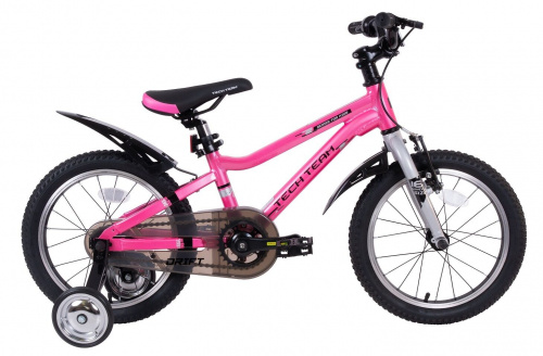 Фото выбрать и купить детский велосипед или подростковый, для девочки или мальчика, размеры 12 дюймов, 14 дюймов, 16 дюймов, 18 дюймов и 20 дюймов, горный, городской, фэтбайк, полуфэт, BMX, складной детский, трехколесный, со склада в СПб - детские велосипеды, велосипед tech team drift 16 alu (16" 1 ск.) розовый  в наличии - интернет-магазин Мастерская Тимура