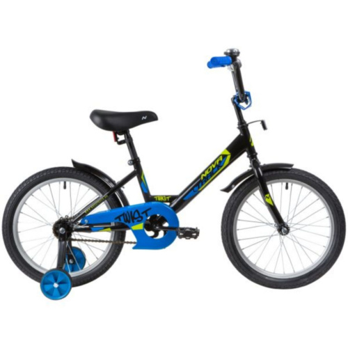 Фото выбрать и купить детский велосипед или подростковый, для девочки или мальчика, размеры 12 дюймов, 14 дюймов, 16 дюймов, 18 дюймов и 20 дюймов, горный, городской, фэтбайк, полуфэт, BMX, складной детский, трехколесный, со склада в СПб - детские велосипеды, велосипед novatrack 18" twist черный, тормоз нож, крылья корот, защита а-тип  в наличии - интернет-магазин Мастерская Тимура