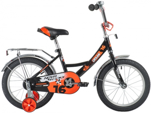 Фото выбрать и купить детский велосипед или подростковый, для девочки или мальчика, размеры 12 дюймов, 14 дюймов, 16 дюймов, 18 дюймов и 20 дюймов, горный, городской, фэтбайк, полуфэт, BMX, складной детский, трехколесный, со склада в СПб - детские велосипеды, велосипед novatrack 16" urban чёрный, полная защ.цепи, тормоз нож, крылья и багажник хром  в наличии - интернет-магазин Мастерская Тимура