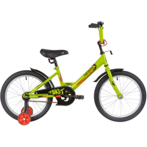 Фото выбрать и купить детский велосипед или подростковый, для девочки или мальчика, размеры 12 дюймов, 14 дюймов, 16 дюймов, 18 дюймов и 20 дюймов, горный, городской, фэтбайк, полуфэт, BMX, складной детский, трехколесный, со склада в СПб - детские велосипеды, велосипед novatrack 18" twist зелёный, тормоз нож, крылья корот, защита а-тип  в наличии - интернет-магазин Мастерская Тимура
