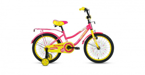 Фото выбрать и купить детский велосипед или подростковый, для девочки или мальчика, размеры 12 дюймов, 14 дюймов, 16 дюймов, 18 дюймов и 20 дюймов, горный, городской, фэтбайк, полуфэт, BMX, складной детский, трехколесный, со склада в СПб - детские велосипеды, велосипед forward funky 18 (2020) violet/yellow фиолетовый/желтый  в наличии - интернет-магазин Мастерская Тимура