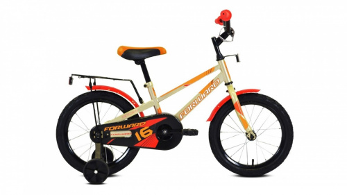 Фото выбрать и купить детский велосипед или подростковый, для девочки или мальчика, размеры 12 дюймов, 14 дюймов, 16 дюймов, 18 дюймов и 20 дюймов, горный, городской, фэтбайк, полуфэт, BMX, складной детский, трехколесный, со склада в СПб - детские велосипеды, велосипед forward meteor 16 (2021) серый/ оранжевый  в наличии - интернет-магазин Мастерская Тимура