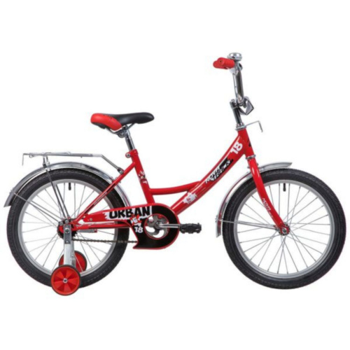 Фото выбрать и купить детский велосипед или подростковый, для девочки или мальчика, размеры 12 дюймов, 14 дюймов, 16 дюймов, 18 дюймов и 20 дюймов, горный, городской, фэтбайк, полуфэт, BMX, складной детский, трехколесный, со склада в СПб - детские велосипеды, велосипед novatrack 18", urban, красный, защита а-тип, тормоз нож., крылья и багажник хром.,  в наличии - интернет-магазин Мастерская Тимура