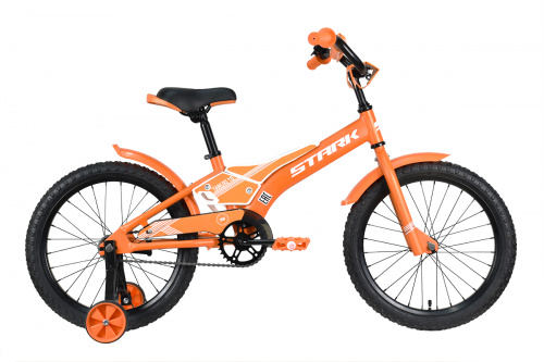 Фото выбрать и купить детский велосипед или подростковый, для девочки или мальчика, размеры 12 дюймов, 14 дюймов, 16 дюймов, 18 дюймов и 20 дюймов, горный, городской, фэтбайк, полуфэт, BMX, складной детский, трехколесный, со склада в СПб - детские велосипеды, велосипед stark tanuki 18 boy (2023) оранжевый/серый/белый  в наличии - интернет-магазин Мастерская Тимура