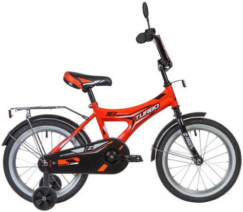 Фото выбрать и купить детский велосипед или подростковый, для девочки или мальчика, размеры 12 дюймов, 14 дюймов, 16 дюймов, 18 дюймов и 20 дюймов, горный, городской, фэтбайк, полуфэт, BMX, складной детский, трехколесный, со склада в СПб - детские велосипеды, велосипед novatrack 16" turbo красный, тормоз нож, крылья, багажник хром, полная защ.цепи  в наличии - интернет-магазин Мастерская Тимура