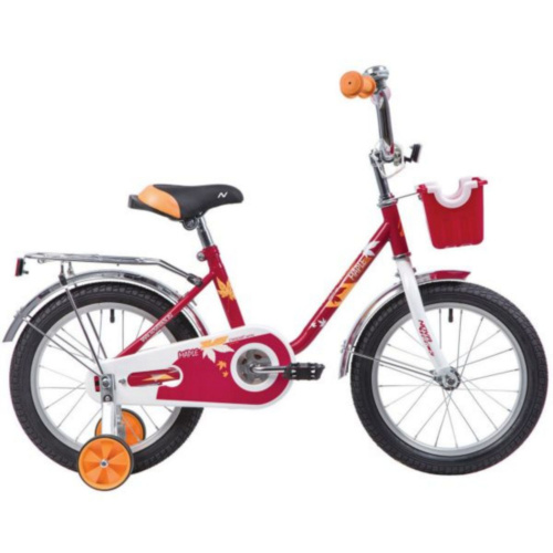 Фото выбрать и купить детский велосипед или подростковый, для девочки или мальчика, размеры 12 дюймов, 14 дюймов, 16 дюймов, 18 дюймов и 20 дюймов, горный, городской, фэтбайк, полуфэт, BMX, складной детский, трехколесный, со склада в СПб - детские велосипеды, велосипед novatrack 16" maple, красный, полная защита цепи, тормоз нож.,крылья и багажник хром, пер.корзина  в наличии - интернет-магазин Мастерская Тимура