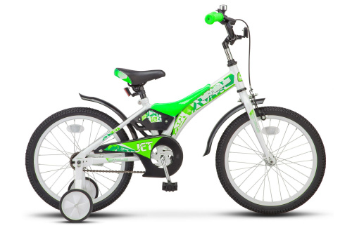 Фото выбрать и купить детский велосипед или подростковый, для девочки или мальчика, размеры 12 дюймов, 14 дюймов, 16 дюймов, 18 дюймов и 20 дюймов, горный, городской, фэтбайк, полуфэт, BMX, складной детский, трехколесный, со склада в СПб - детские велосипеды, велосипед stels jet 18 z010 (2020) белый/салатовый  в наличии - интернет-магазин Мастерская Тимура