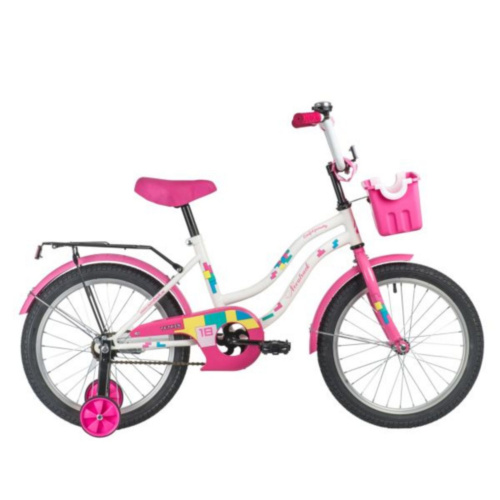Фото выбрать и купить детский велосипед или подростковый, для девочки или мальчика, размеры 12 дюймов, 14 дюймов, 16 дюймов, 18 дюймов и 20 дюймов, горный, городской, фэтбайк, полуфэт, BMX, складной детский, трехколесный, со склада в СПб - детские велосипеды, велосипед novatrack 18" tetris белый, тормоз нож, крылья цвет, багажник, корзина, защита а-тип  в наличии - интернет-магазин Мастерская Тимура