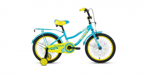 Фото выбрать и купить детский велосипед или подростковый, для девочки или мальчика, размеры 12 дюймов, 14 дюймов, 16 дюймов, 18 дюймов и 20 дюймов, горный, городской, фэтбайк, полуфэт, BMX, складной детский, трехколесный, со склада в СПб - детские велосипеды, велосипед forward funky 18 (2020) turquoise/yellow бирюзовый/желтый  в наличии - интернет-магазин Мастерская Тимура