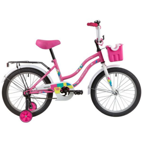 Фото выбрать и купить детский велосипед или подростковый, для девочки или мальчика, размеры 12 дюймов, 14 дюймов, 16 дюймов, 18 дюймов и 20 дюймов, горный, городской, фэтбайк, полуфэт, BMX, складной детский, трехколесный, со склада в СПб - детские велосипеды, велосипед novatrack 18",tetris розовый, тормоз нож, крылья цвет, багажник, корзина, защита а-тип  в наличии - интернет-магазин Мастерская Тимура