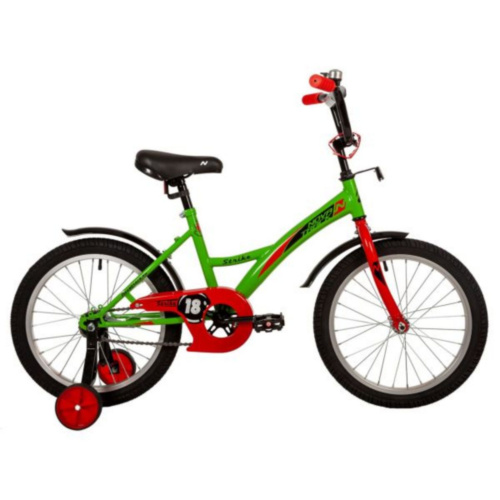 Фото выбрать и купить детский велосипед или подростковый, для девочки или мальчика, размеры 12 дюймов, 14 дюймов, 16 дюймов, 18 дюймов и 20 дюймов, горный, городской, фэтбайк, полуфэт, BMX, складной детский, трехколесный, со склада в СПб - детские велосипеды, велосипед novatrack 18" strike зеленый, тормоз нож, крылья корот, защита а-тип  в наличии - интернет-магазин Мастерская Тимура