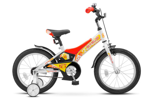 Фото выбрать и купить детский велосипед или подростковый, для девочки или мальчика, размеры 12 дюймов, 14 дюймов, 16 дюймов, 18 дюймов и 20 дюймов, горный, городской, фэтбайк, полуфэт, BMX, складной детский, трехколесный, со склада в СПб - детские велосипеды, велосипед stels jet 16 z010 (2020) белый/красный, размер  в наличии - интернет-магазин Мастерская Тимура
